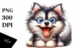 Crazy Siberian Husky Watercolor Clipart Product Image 1