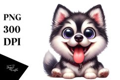 Cute Crazy Siberian Husky Sitting Watercolor Clipart Product Image 1