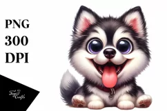 Cute Crazy Siberian Husky Sitting Watercolor Clipart Product Image 1