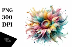 Abstract Vibrant Sunflower, White Background PNG Product Image 1