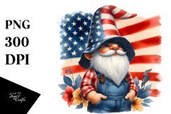 Washed Watercolor Patriotic Farmer Gnome | Sublimation Product Image 1