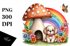 Colorful Mushroom Dog House | Watercolor Illustration Product Image 1