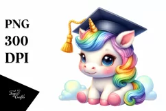 Baby Unicorn with Graduation Cap PNG Product Image 1
