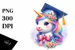 Baby Unicorn with Graduation Cap PNG Product Image 1