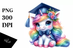 Baby Unicorn with Graduation Cap PNG Product Image 1