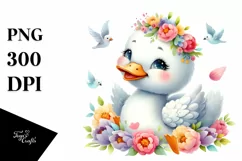 Whimsical Baby Swan with Flowers Product Image 1