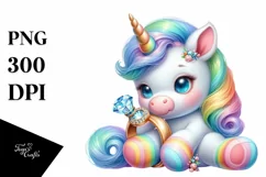 colorful Baby Unicorn with Ring PNG Product Image 3