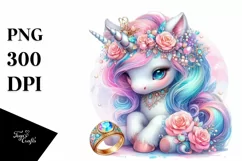 colorful Baby Unicorn with Ring PNG Product Image 3