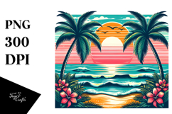 Retro Tropical Beach Sunset PNG Product Image 1