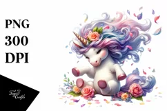 Colorful Baby Unicorn Tumbling with Spring Petals | Product Image 3