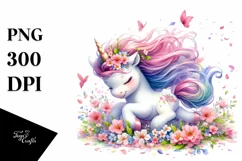 Colorful Baby Unicorn Tumbling with Spring Petals | Product Image 1