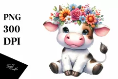 Cute Vibrant Flower Crown Cow Clipart Product Image 1