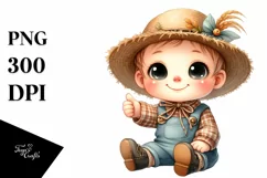 Cute Baby Scarecrow with Big Eyes, Thumbs Up | Clipart Product Image 3