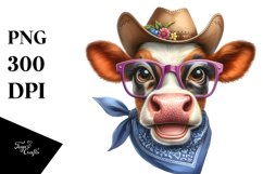 Cow Watercolor Cow with Bandana and Fancy es | Sublimation Product Image 3