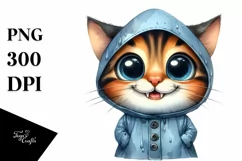 Cat Raincoat Big Eyes Caricature | Sublimation | Clipart Product Image 1