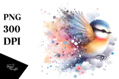 Bird Splash Flower Painting, PNG Product Image 1