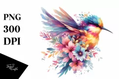 Vibrant Bird with Flowers | Whimsical Summer Clipart Product Image 1