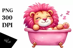 Cute Baby Lion in Bathtub Clipart Product Image 3
