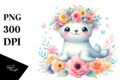 Cartoon Seal with Flower Crown, Transparent PNG Product Image 1
