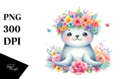 Cartoon Seal with Flower Crown, Transparent PNG Product Image 1