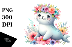 Cartoon Seal with Flower Crown, Transparent PNG Product Image 1