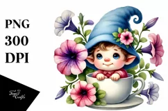 Cute Baby Gnome with Petunia Floral Frame, Transparent PNG Product Image 1