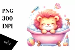 Pink-ish Baby Lion Sleeping in Bathtub Product Image 1