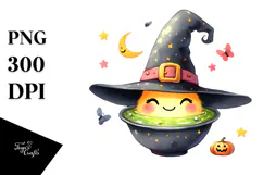 Funny Witch Hat Watercolor PNG Product Image 1