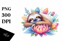 Colorful Watercolor Sleeping Sloth in Flower Product Image 1