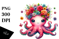 Octopus with Floral Wreath PNG Product Image 1