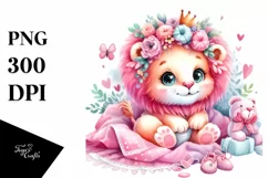 Pink-ish Baby Lion Playing on Blanket Product Image 1