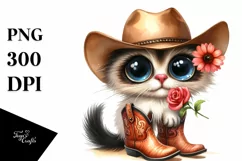 Expressive Watercolor Cat with Sun Hat | Caricature-Like Product Image 1