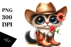 Expressive Watercolor Cat with Sun Hat | Caricature-Like Product Image 1