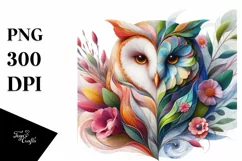 Vibrant Owl with Flowers and Splashes PNG Product Image 3