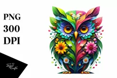 Vibrant Owl with Flowers and Splashes PNG Product Image 1