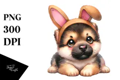 Cute Baby German Shepherd with Bunny Ears, Lovely PNG Product Image 1