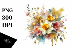 Watercolor Abstract Vibrant Bouquet with Gold Foil Product Image 3