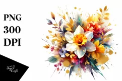 Watercolor Abstract Vibrant Bouquet with Gold Foil Product Image 1