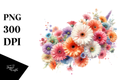 Washed Watercolor Colorful Gerbera PNG Product Image 1