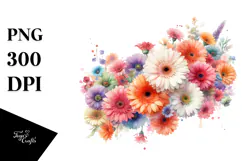 Washed Watercolor Colorful Gerbera PNG Product Image 1
