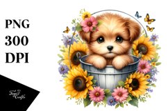Cute Baby Dog with Sunflower PNG Product Image 1