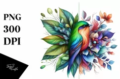 Vibrant Bird with Flowers, Abstract PNG Product Image 1