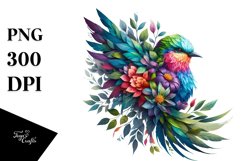 Vibrant Watercolor Bird with Flowers PNG Product Image 1