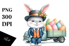 Smiling Bunny in Suit with Hat PNG Product Image 1