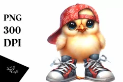Expressive Watercolor Baby Chicken with Hat Bandana Product Image 1
