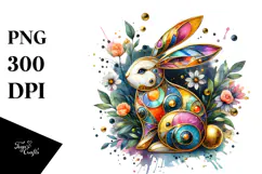 Colorful Bunny Made of with Golden Insertions, High-Res PNG Product Image 1