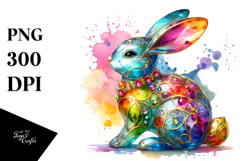 Colorful Bunny Made of with Golden Insertions, High-Res PNG Product Image 1