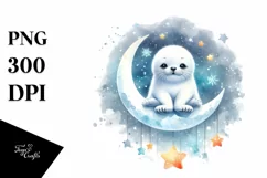 Vibrant Baby Seal on Moon with Stars Product Image 1