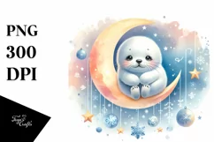 Vibrant Baby Seal on Moon with Stars Product Image 3