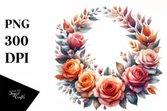 Colorful Watercolor Wreath with Orange Roses | Sublimation | Product Image 3